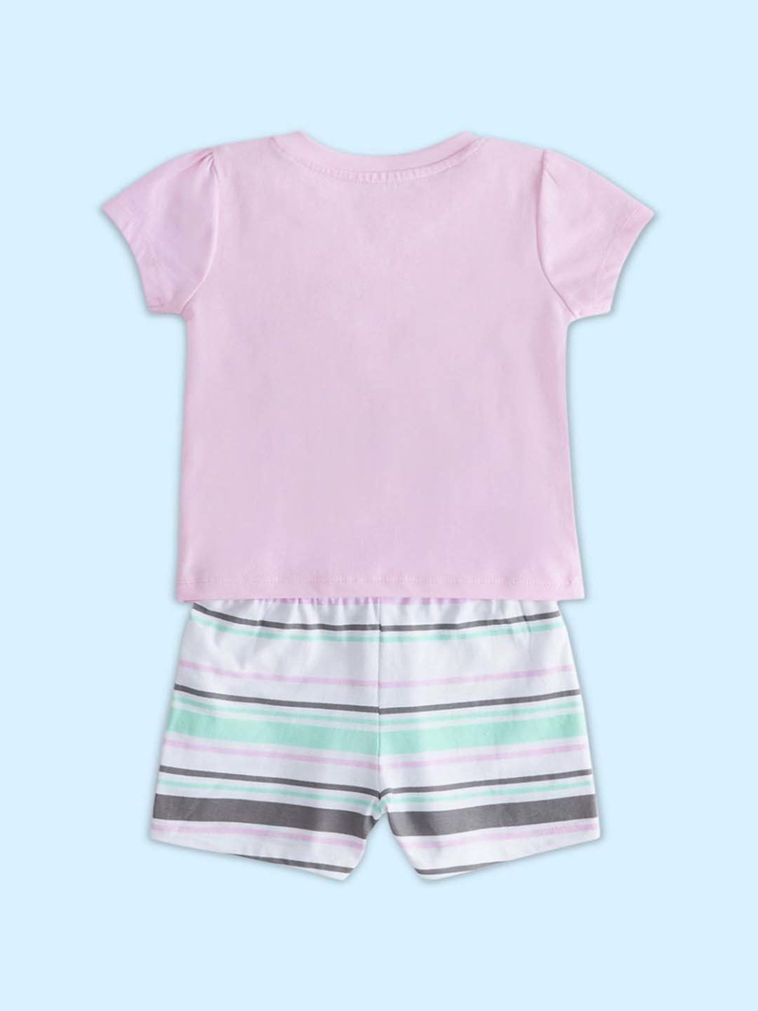 Pantaloons Baby Girls Pink & White Cotton Printed T-Shirt Set