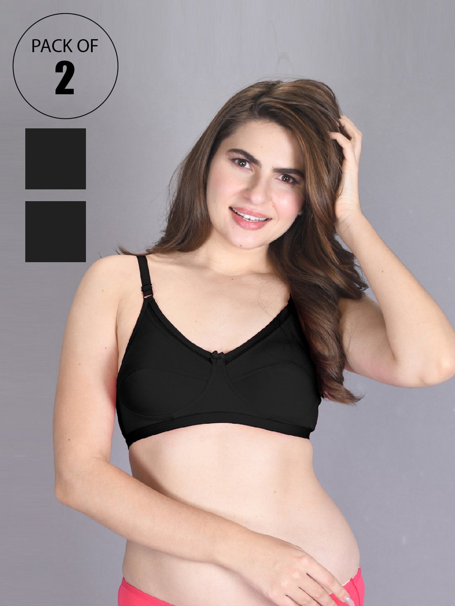 Lux Venus Black Full Coverage Non-Wired Bra With Adjustable Strap - Pack of 2