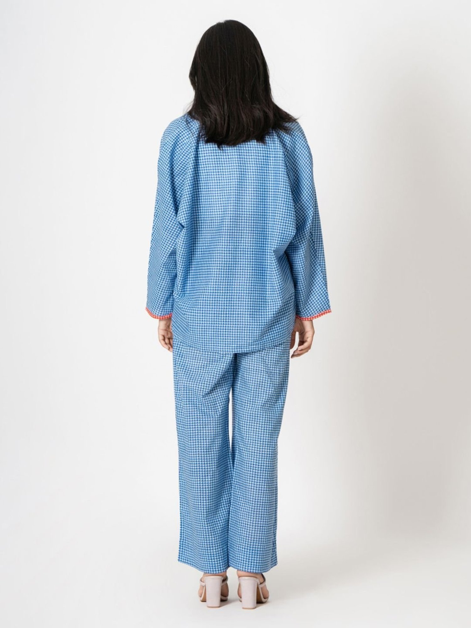 Kameez by Pooja Blue Capsule 24 Gingham Handprint Cotton Shirt and Pant Co-ord Set