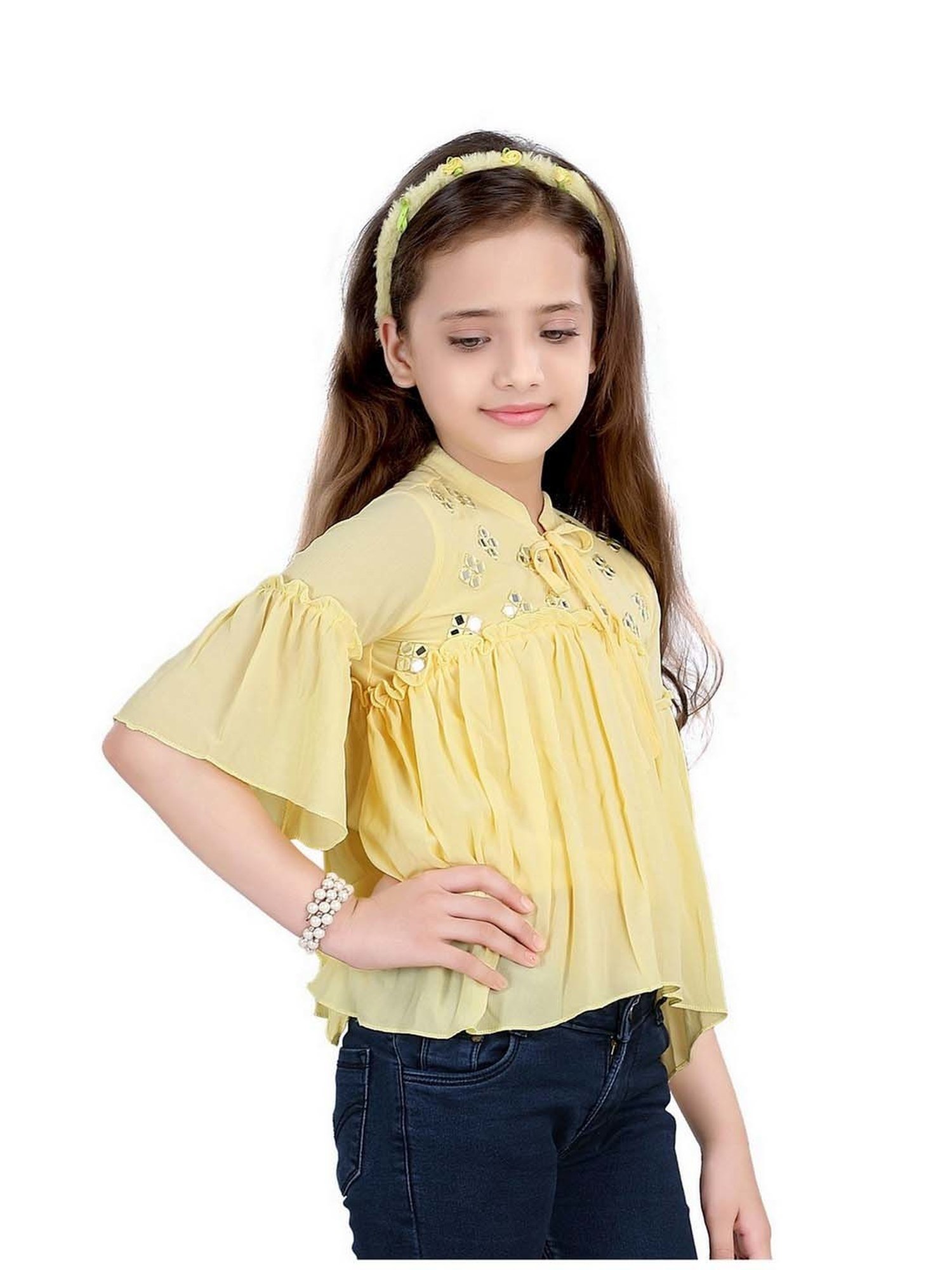 poplins Kids Yellow Cotton Embellished Top