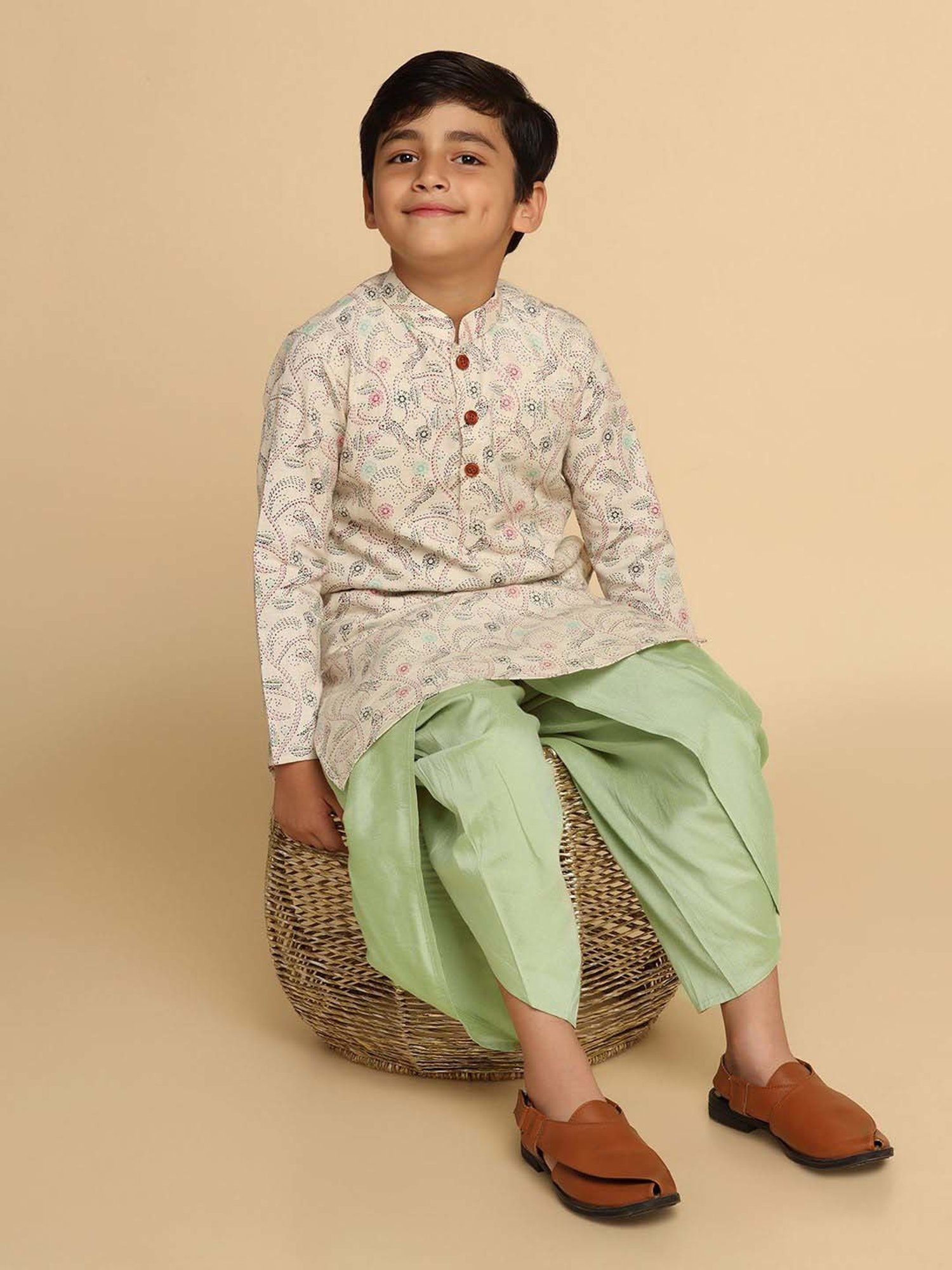 KISAH Kids Multicolor Cotton Printed Full Sleeves Kurta