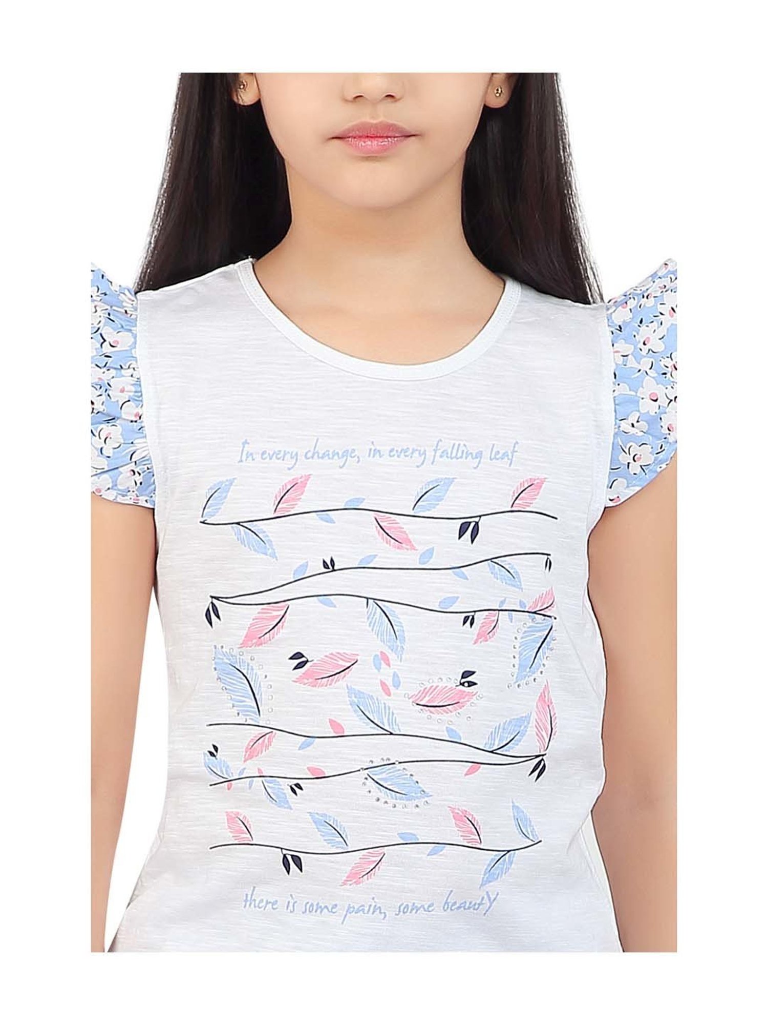 Tiny Girl Kids Blue & White Cotton Printed Clothing Sets