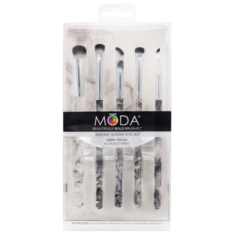 MODA Brush Black Smoke Show 5pc Eye Makeup Brush Set, Includes - Domed Shadow, SM Shader, Triad Eye, and Angle Liner Brushes
