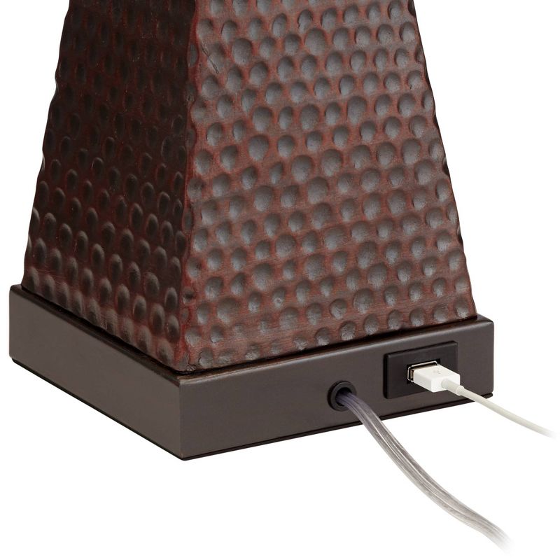 Franklin Iron Works Industrial Table Lamp with USB Charging Port Rustic Hammered Bronze Double Shade for Living Room Bedroom Bedside Family