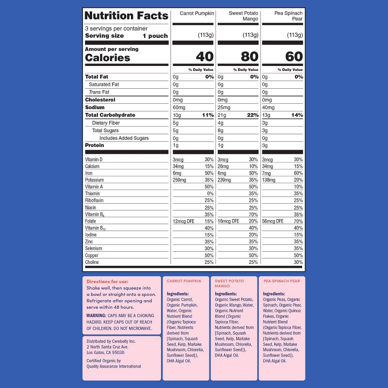 Cerebelly Clean Label Project Purity Award Winning, 5-7 Months Organic Baby Food Variety pk