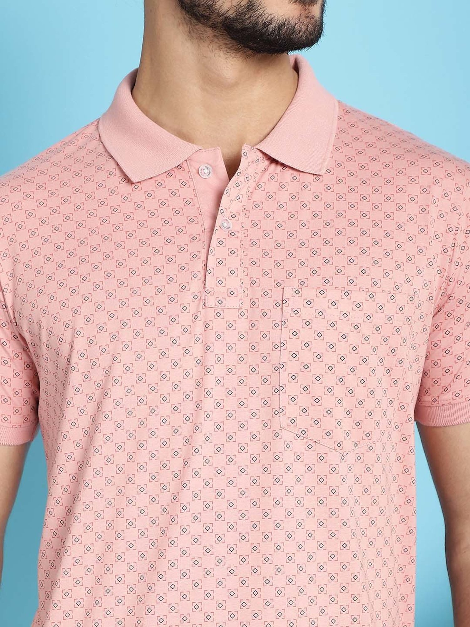 Venitian- Forbidden Clothing Rose Pink Slim Fit Printed Polo T-Shirt