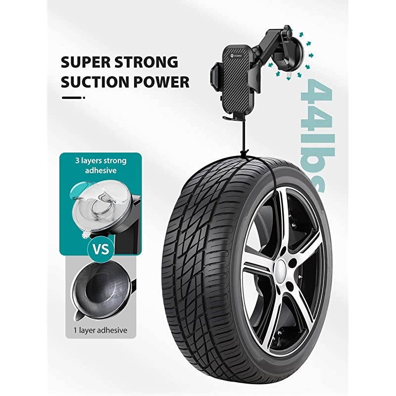 Universal Cell Phone Holder for Car Phone Mount Car Phone Holder Dashboard Windshield Air Vent Long Arm Strong Suction Cell Phone Car Mount Fit with iPhone SE 12 Pro Galaxy S21 All Phones