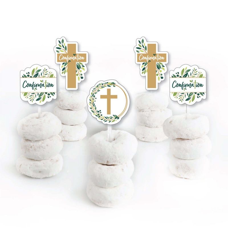 Big Dot of Happiness Confirmation Elegant Cross - Dessert Cupcake Toppers - Religious Party Clear Treat Picks - Set of 24