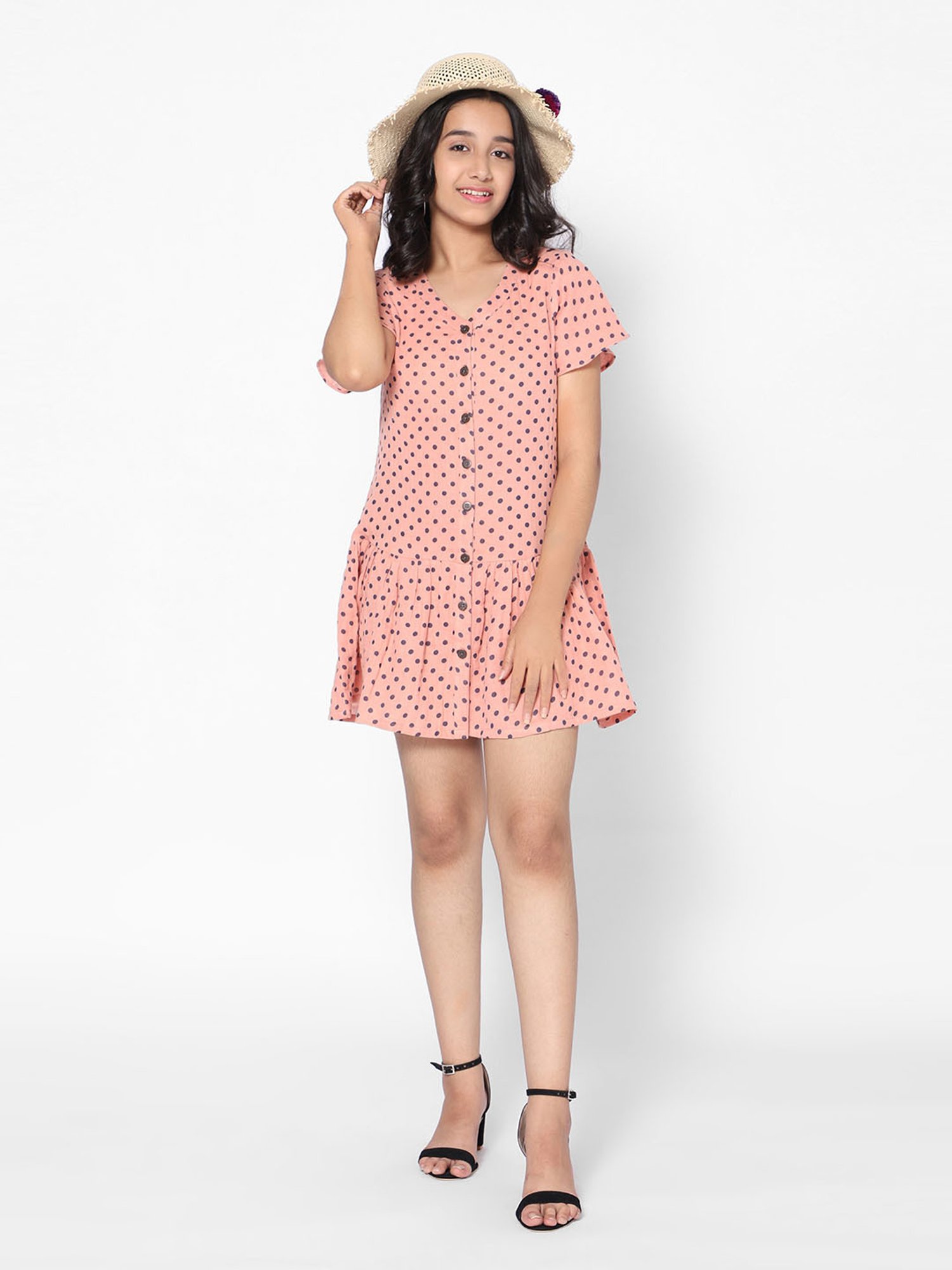 TeenTrums Girls Peach Printed Dress