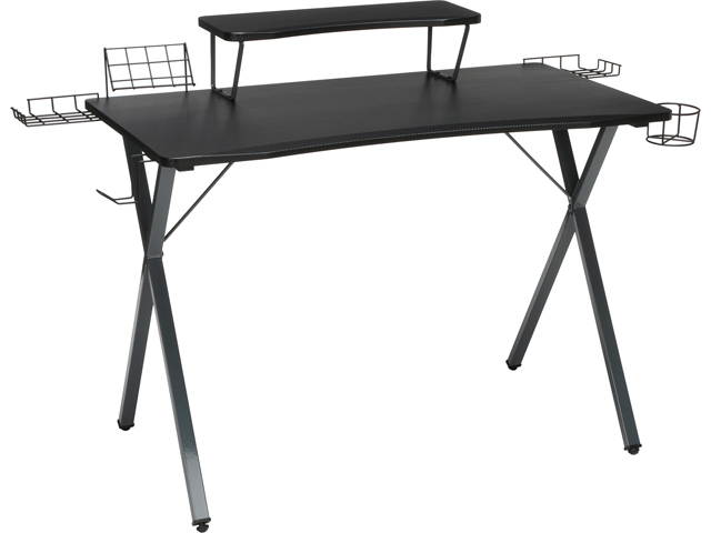 OFM Essentials Collection 55" Gaming Computer Desk, 35" Monitor Shelf, X-Base, in Gray/Black (ESS-1100-GRY-BLK)