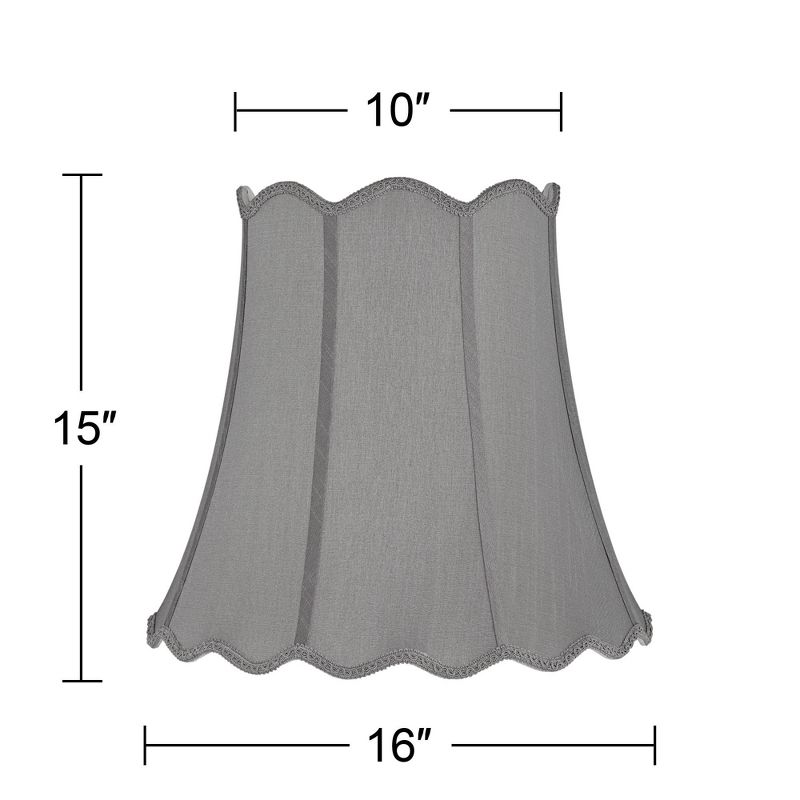 Springcrest Morell Gray Medium Scallop Bell Lamp Shade 10" Top x 16" Bottom x 15" High x 16" Slant (Spider) Replacement with Harp and Finial