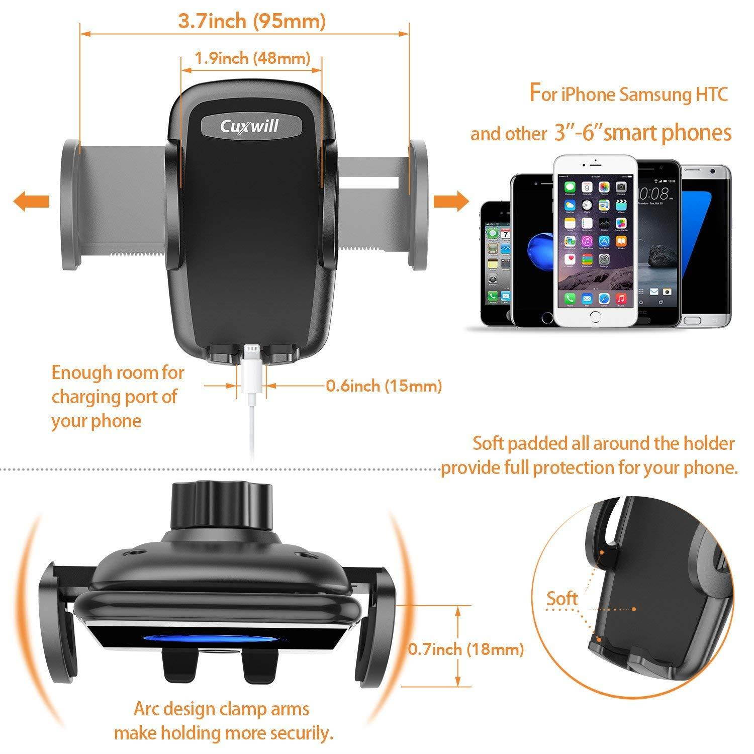 CD Slot Car Mount, Cuxwill Universal Phone holder One-Touch Release Cradle for Smartphones from 3.5-6 inch