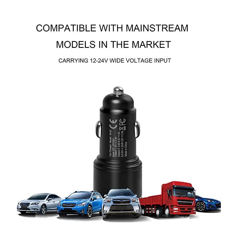 Car Charger for LG V60 Thinq K51 Q70 V40 V35 V50 Velvet Wing 5G,Moto Motorola G Stylus,G Power,Edge Plus,One/Z4 Z3 Z2 Play Droid Force/Razr,Dual USB Adapter Plug:Quick Charge 3.0+2.4A+2X6ft Cable