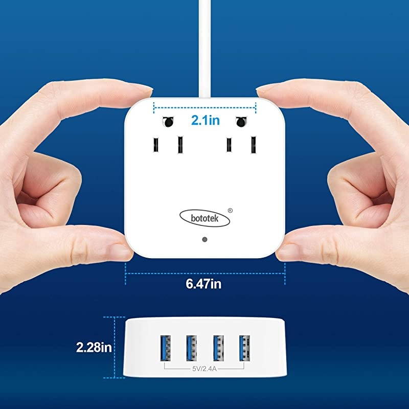 Power Strip with USB,  Desktop Charging Station 2 Widely Spaced Outlets with 4 USB Ports(5V/7A, 35W) 4 ft Extension Cord for Ship Travel Multi Plug Extender