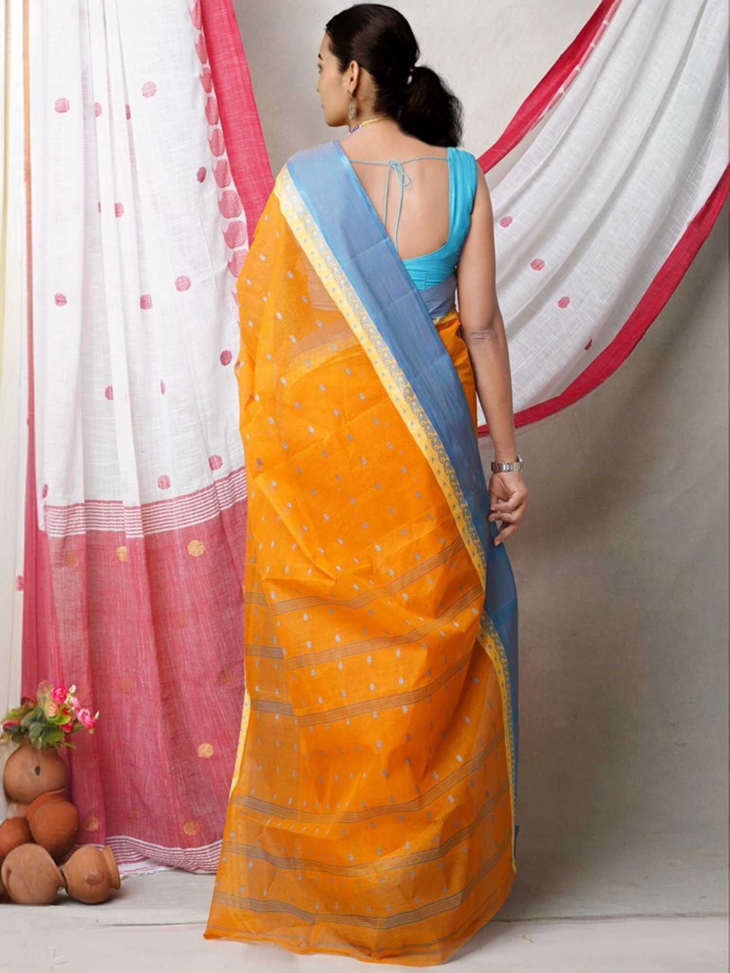 Unnati Silks Mustard Cotton Woven Saree With Unstitched Blouse