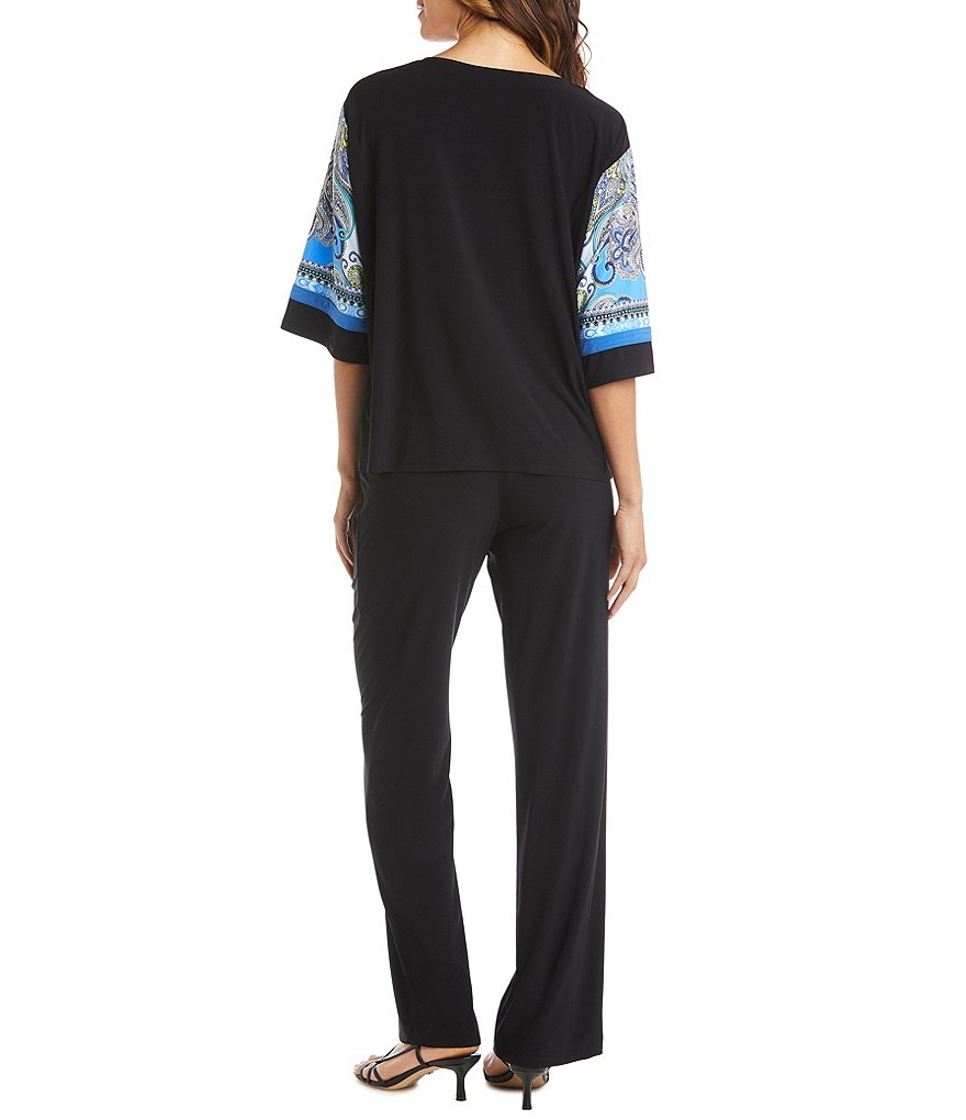 R & M Richards Scarf Print Panel 2-Piece Pant Set