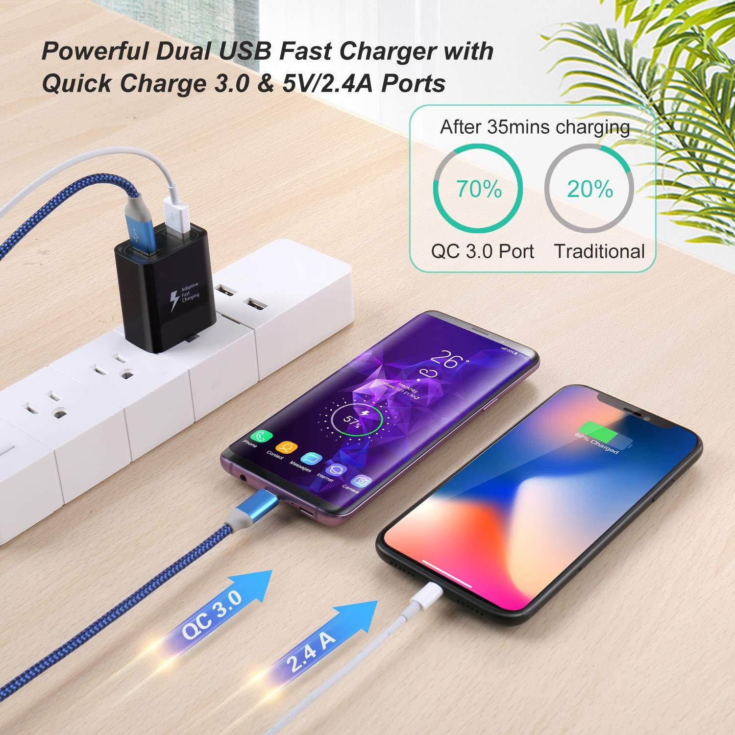 Dual USB Wall Charger, Costyle 3 Pack 30W 2 Ports Adaptive Fast Charging Block (Fast Charge QC 3.0 & 5V 2.4A) Wall Plug Compatible for iPhone 11 XS Max, Samsung Galaxy S9 S8, iPad Mini, Pixel (Black)