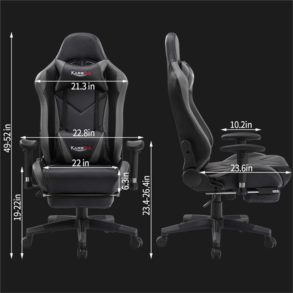 Kasorix Gaming Chair Racing Style Computer Chair with Footrest PU Leather Adjustable Gamer Chair with Headrest and Lumbar Support