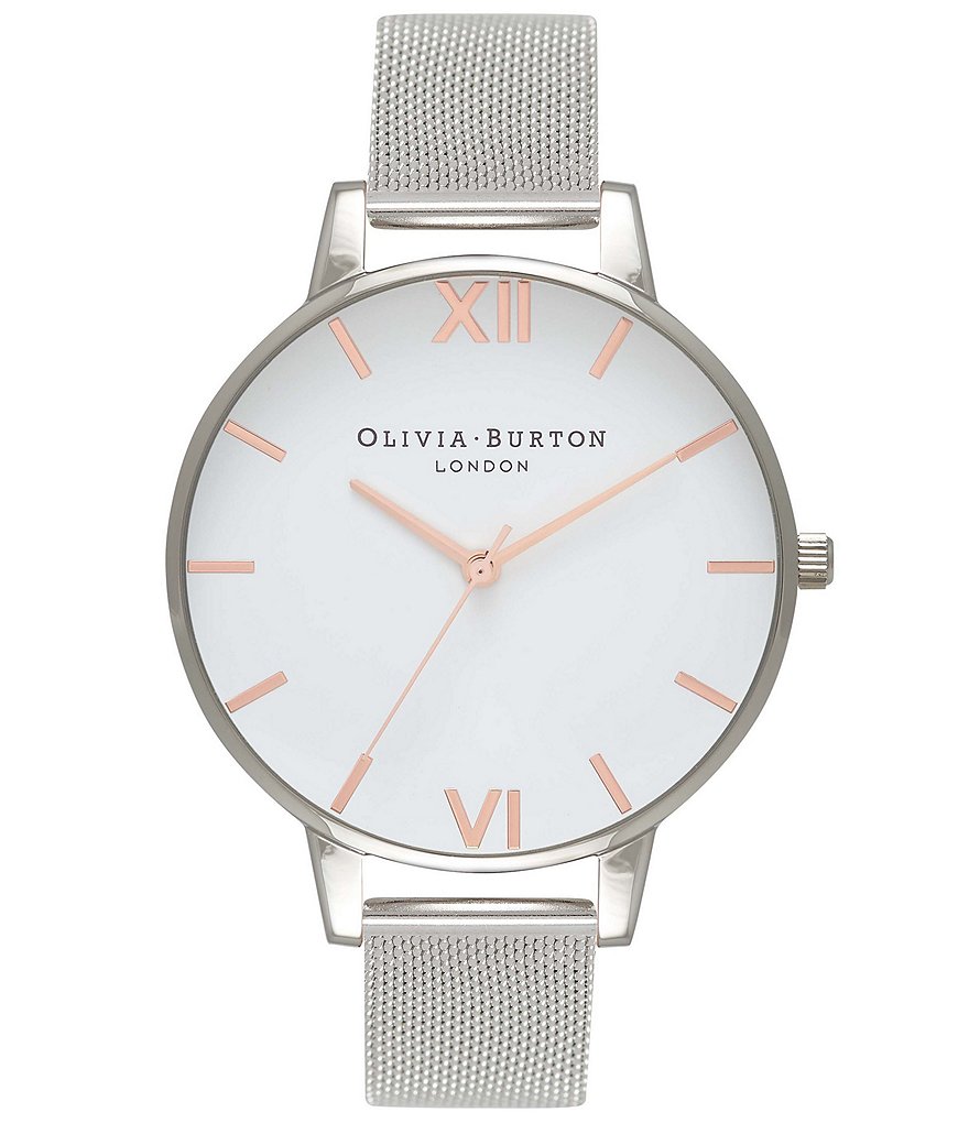 Olivia Burton White Dial Rose Gold & Silver Mesh Watch