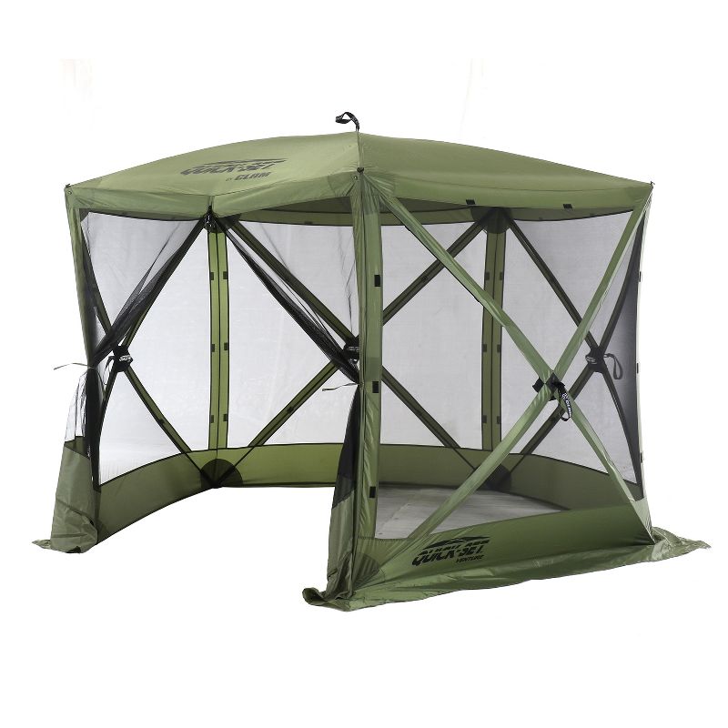 CLAM Quick-Set Venture 9 x 9 Foot Portable Pop-Up Outdoor Camping Gazebo Screen Tent 5 Sided Canopy Shelter with Ground Stakes and Carry Bag, Green