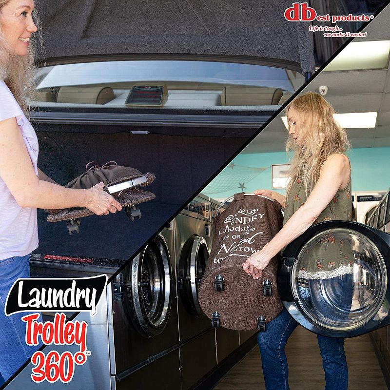 dbest products Swivel Clothes Hamper Laundry Organizer Trolley Dolly Utility Cart with Removable Washable Liner, Brown