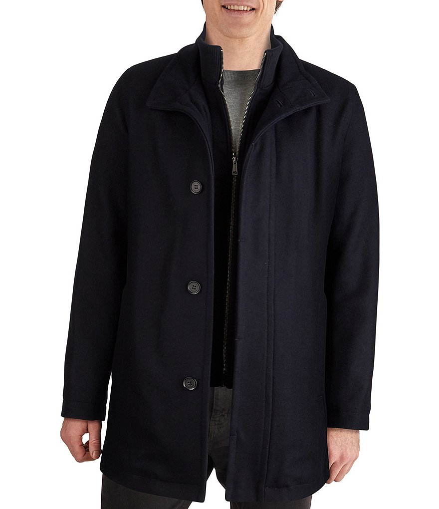 Cole Haan Stand-Collar Attached-Bib Wool Car Coat