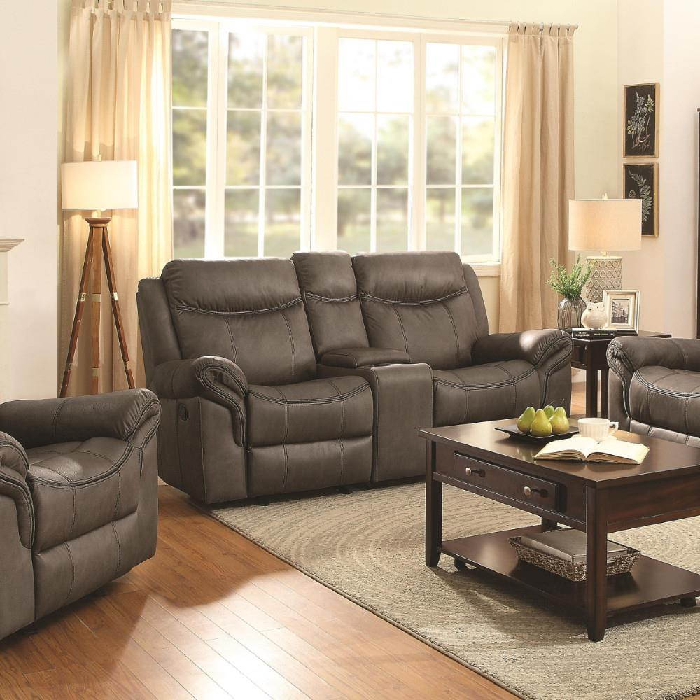 BENZARA BM184862 Padded Plush Leather Glider Motion Loveseat In Contemporary Style, Brown