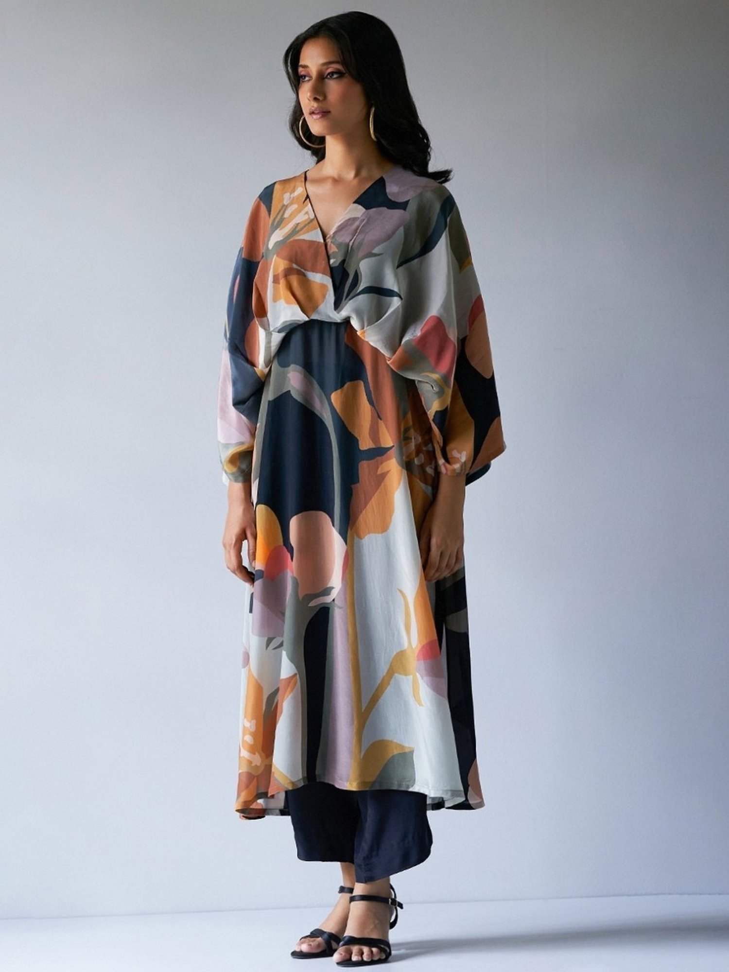 Ganga Fashions Black, Grey & Brown Mix Colour Crepe Silk Printed Kurta with Pant