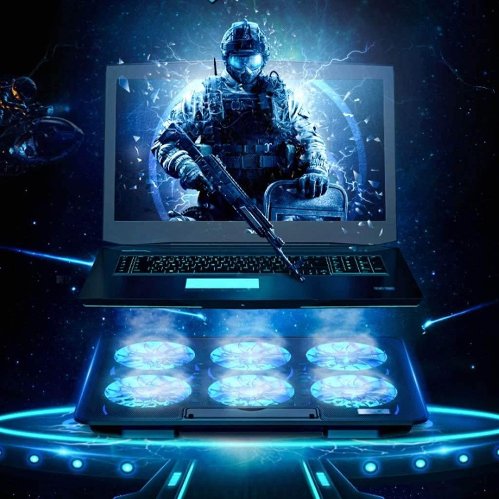 XIAOLI Notebook Cooler Laptop Cooling Pad 12-17.2 Inch Gaming Laptop Cooler Cooling Pad 6 Fans and 2 USB, 2400 RPM Strong Wind Designed for Gamers and Office Laptop Cooler pad (Color : Black)