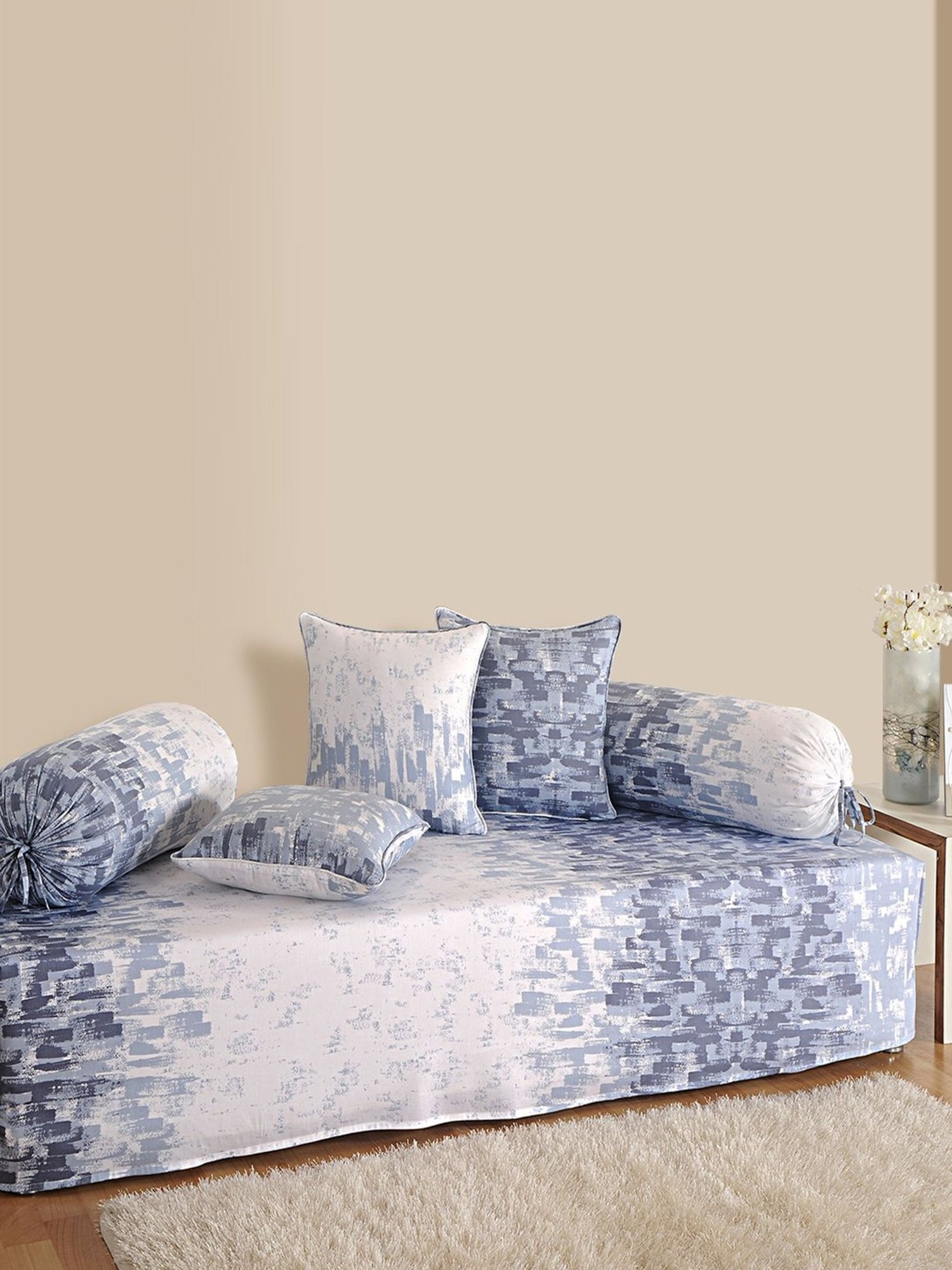 Swayam Zinnia White Cotton 250 TC, Diwan Set of 6