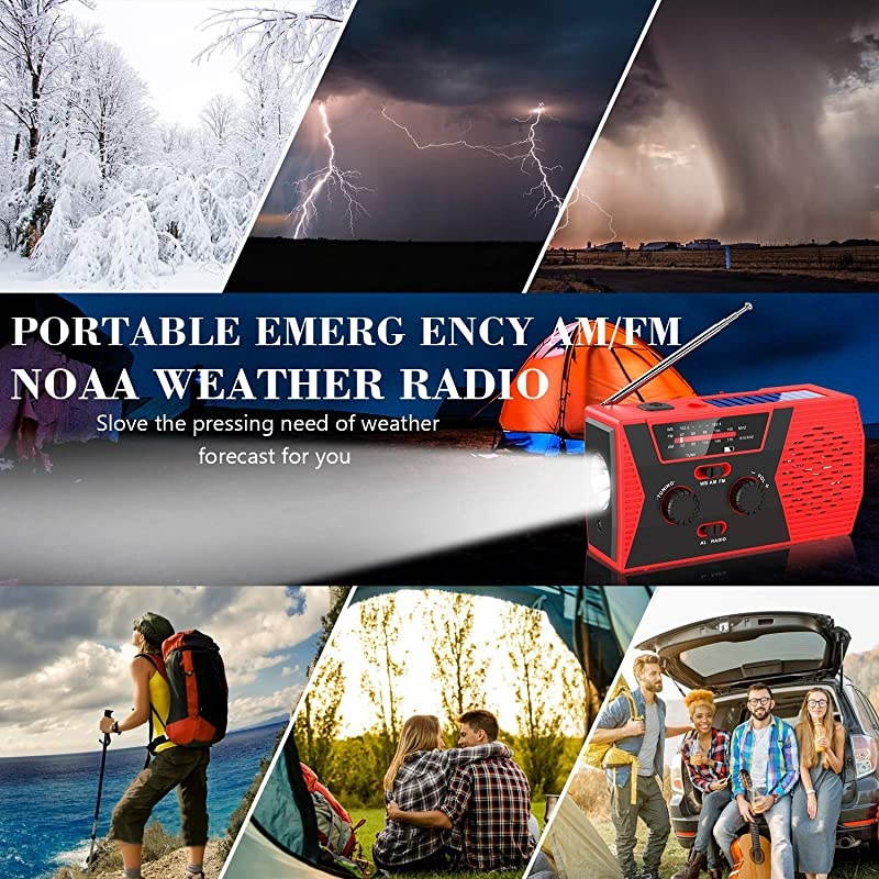 KA340 5Way Powered Rechargeable LED Camping Lantern Emergency AMFMSW NOAA Weather Alert Radio with Bluetooth Flashlight 5V USB Mobile Phone Charger MP3 Player Siren Gold