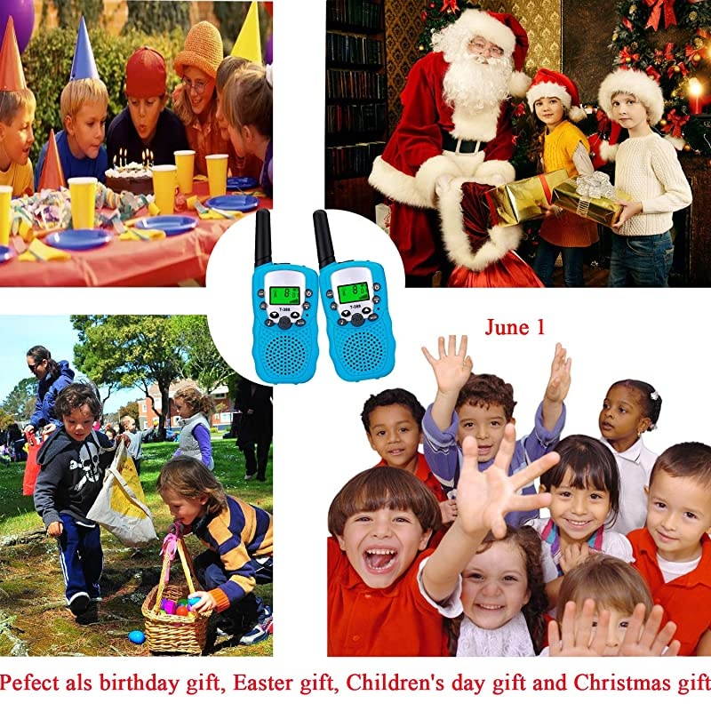 Kids Walkie Talkies Rechargeable Walky Talky 22CH FRS 2 Way Radio Kids Toy with MultiCharger Rechargeable Batteries VOX and Torch Blue 8 rechargeable batteries