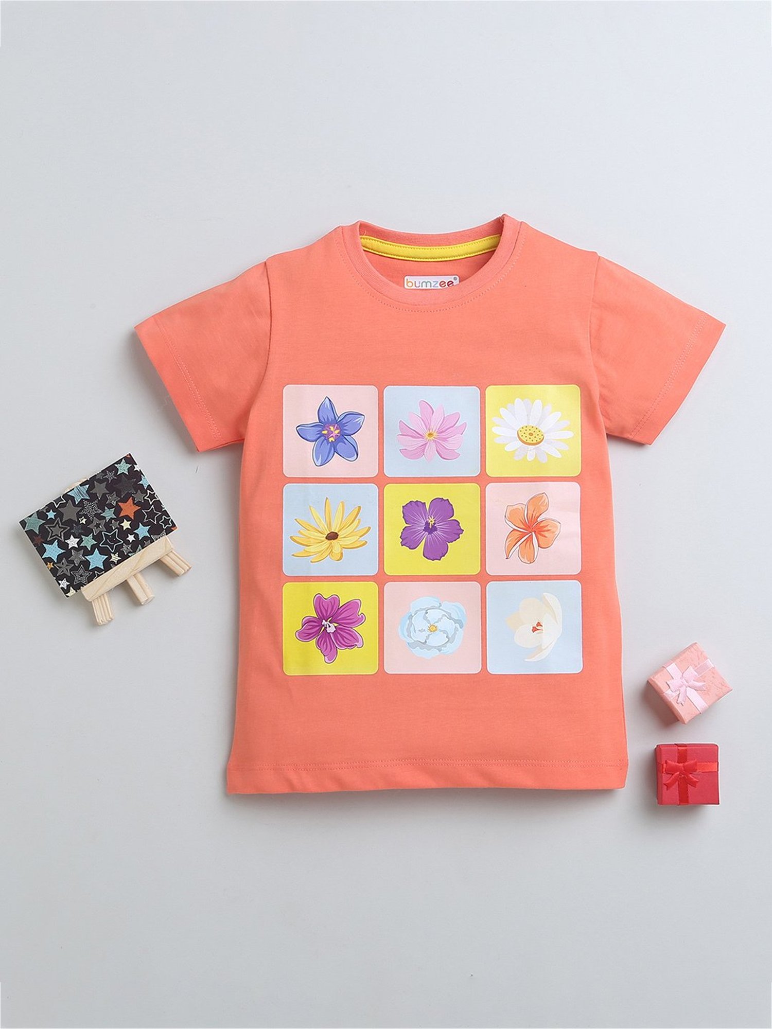 Bumzee Kids Peach Floral Print T-Shirt
