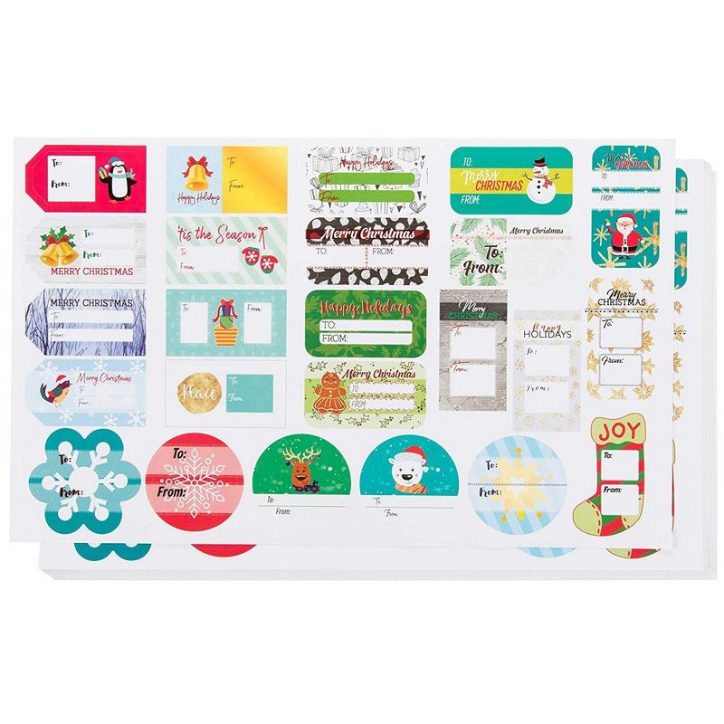 Paper Junkie 384 Pack Christmas Name Tags for Gifts, 25 Designs Present Labels (2 x 2 in)