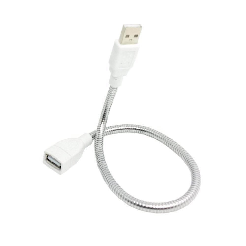 Flexible USB 2.0 Male to USB 2.0 Female Data & Power Extension Cable Metal Stand Holder White 0.3m