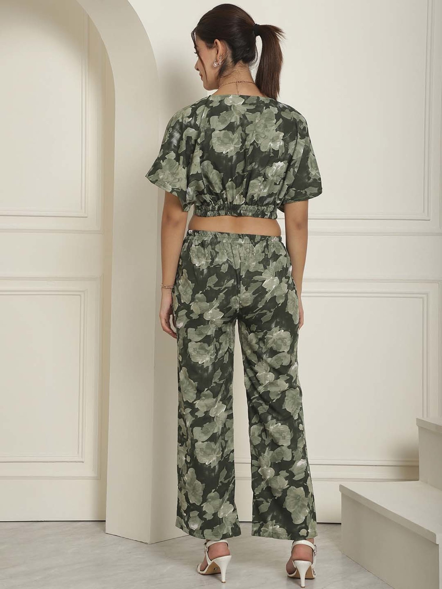 Indian Needle Olive Crop Top & Pant Set
