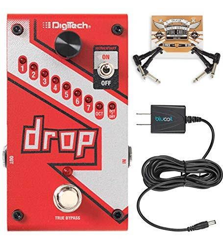 digitech drop compact polyphonic drop tune pitch shift pedal with momentary latch switching and true bypass with electronic power supply and patch pedal cable