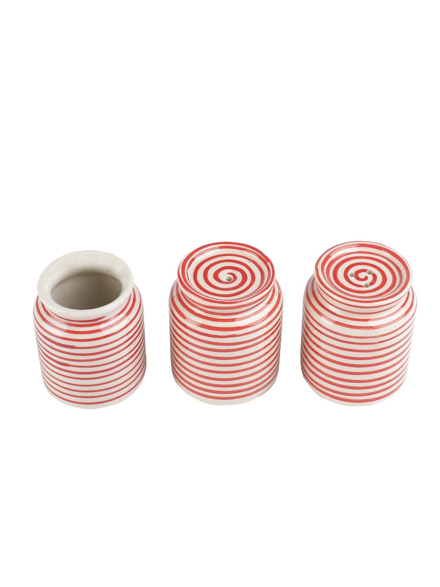 VarEesha Red Ceramic Salt & Pepper Shaker with Toothpick Holder - Set of 3