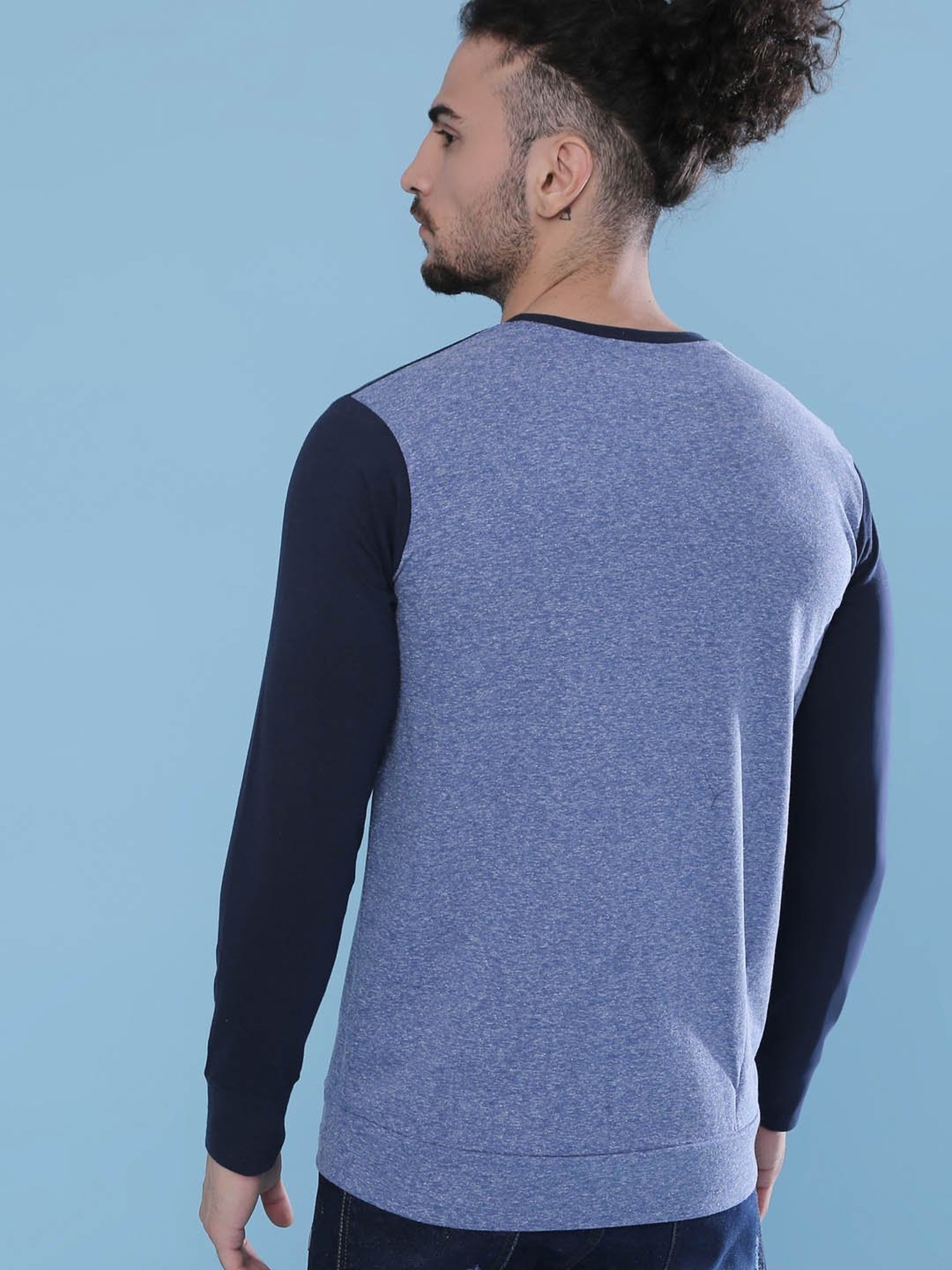 Campus Sutra Denim Blue Full Sleeves T-Shirt