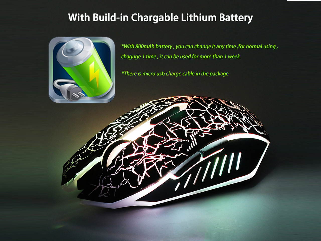 LED Wireless Gaming Mouse Rechargeable Breathing USB 2.4Ghz 2000 DPI Gamer Optical 10m Muoses for PC Desktop Laptop Computer