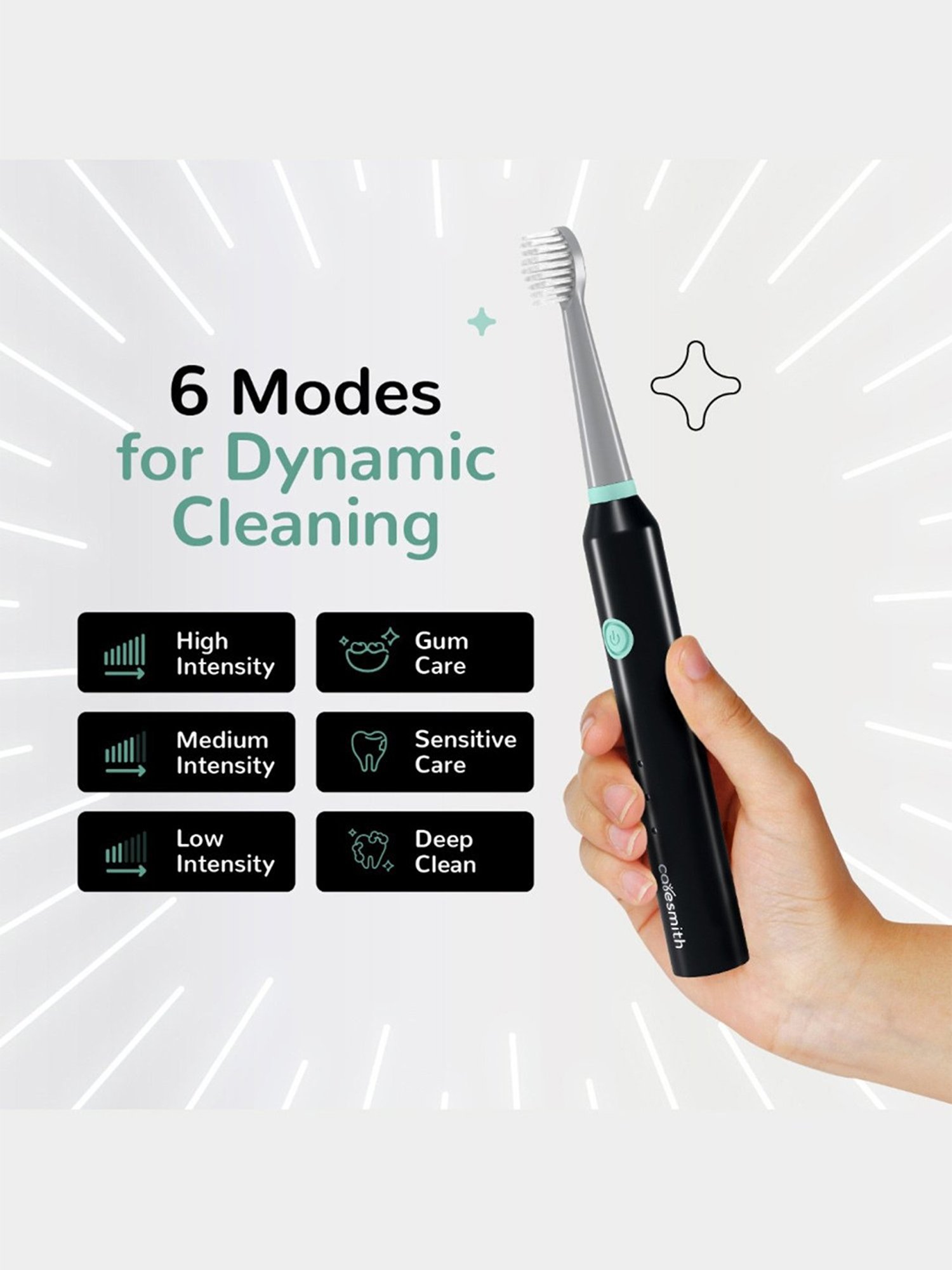 Caresmith Spark Rechargeable Electric Toothbrush with 2 Brush Heads (Black)