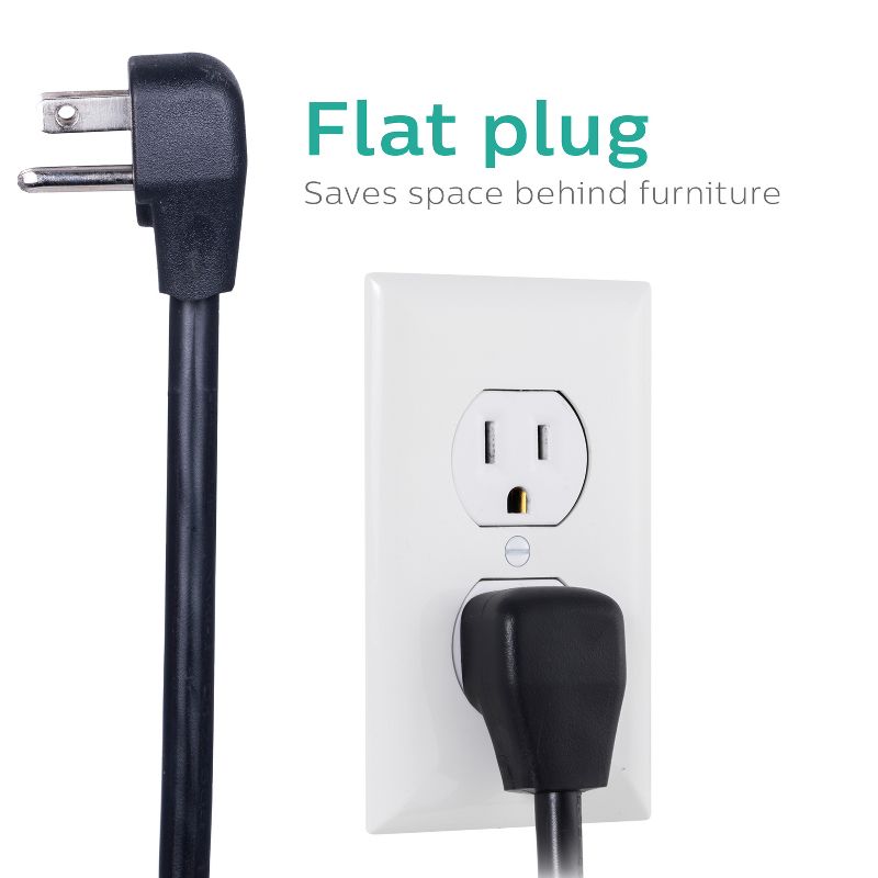 Philips 7-Outlet 2 USB Port Surge Protector with 4ft Extension Cord, Black