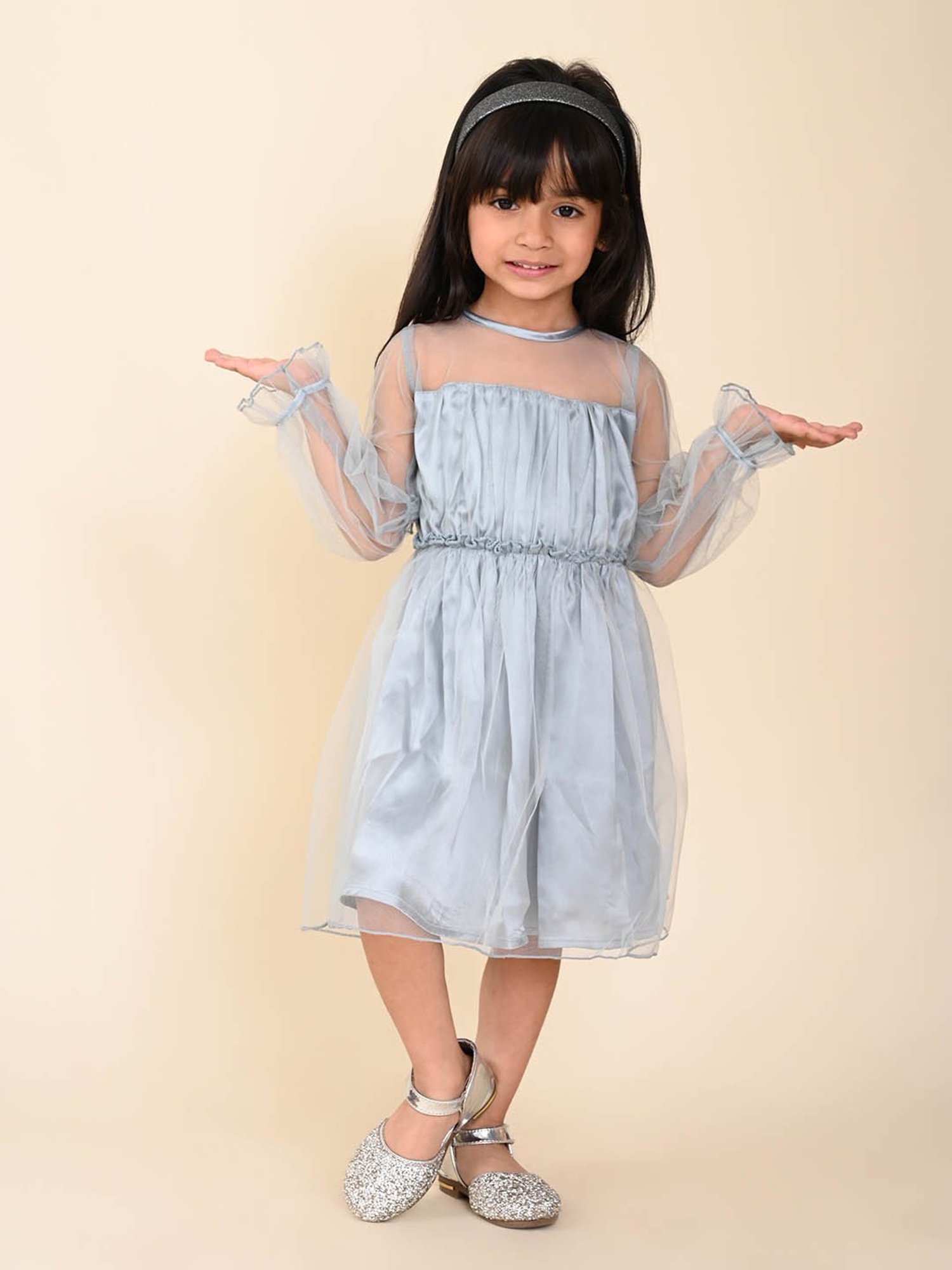 LilPicks Kids Grey Solid Full Sleeves Dress