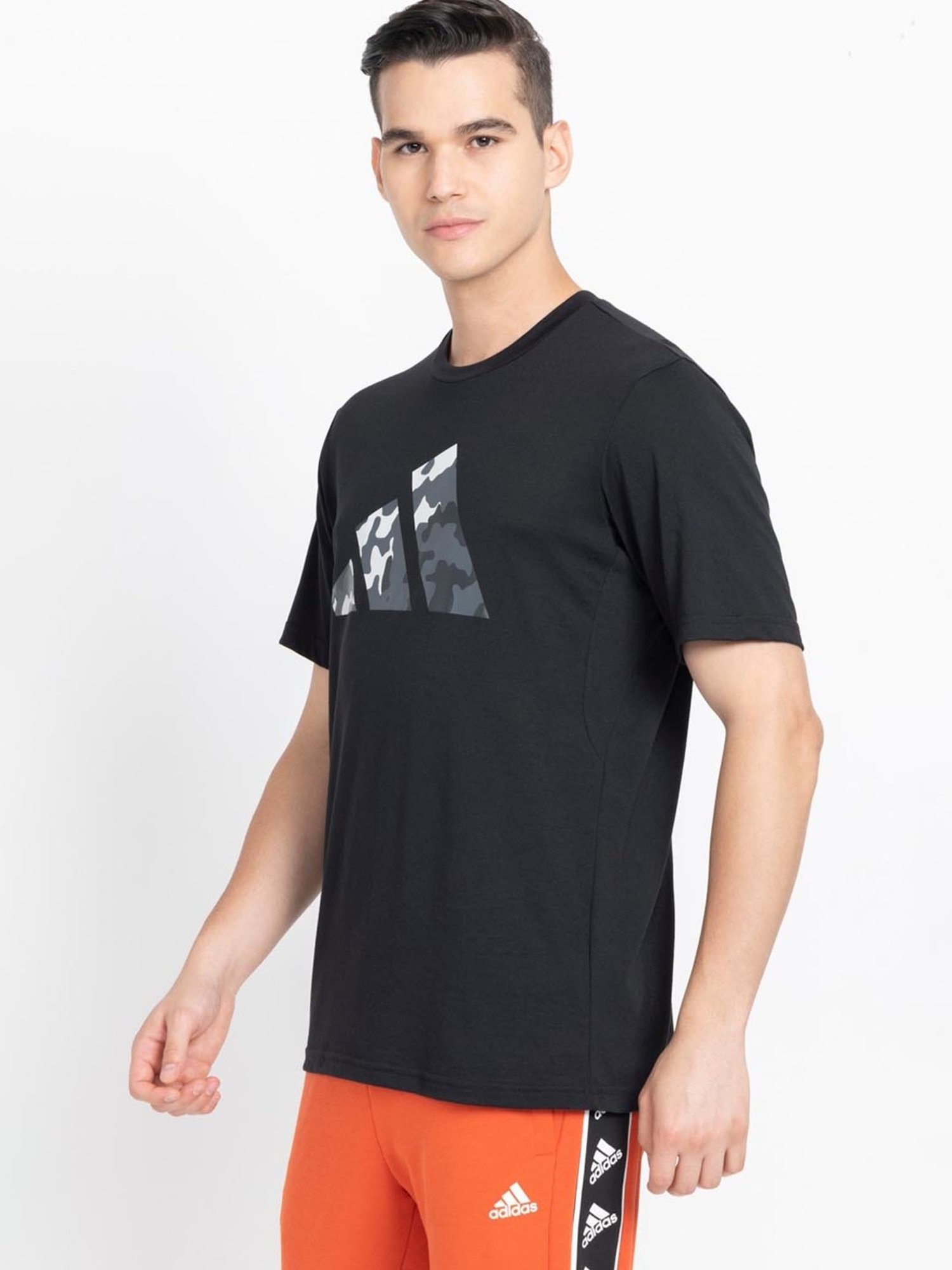 Adidas Black Regular Fit Printed Sports T-Shirt