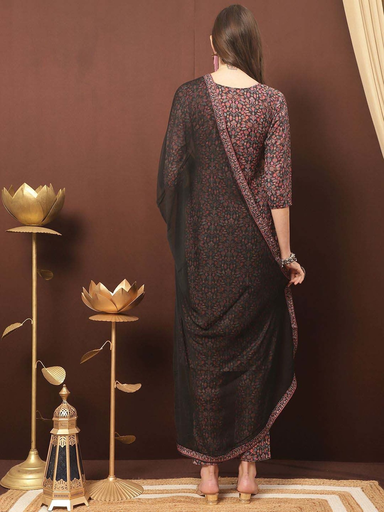 Stylee LIFESTYLE Black Printed Unstitched Dress Material