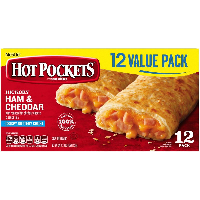 Hot Pockets Crispy Buttery Crust Frozen Hickory Ham & Cheddar Value Pack - 54oz/12ct