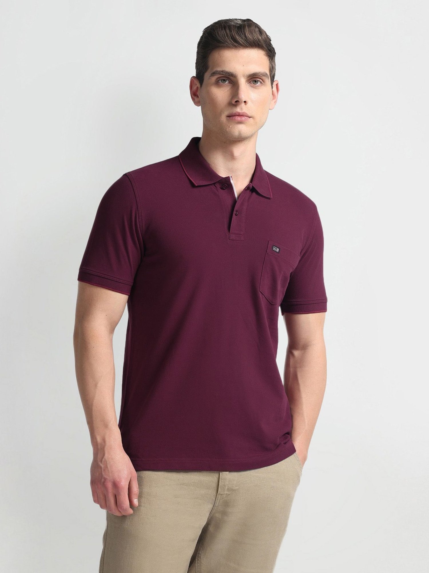 Arrow Sports Maroon Cotton Regular Fit Polo T-Shirt