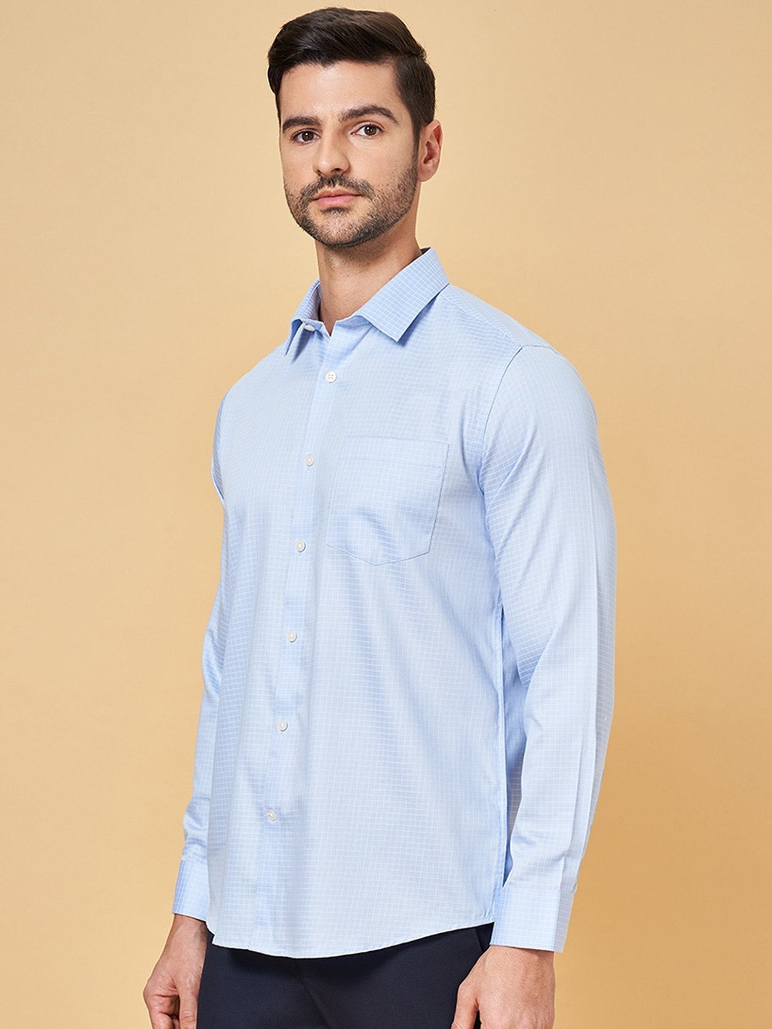 Peregrine by Pantaloons Starlight Blue Cotton Regular Fit Checks Shirt