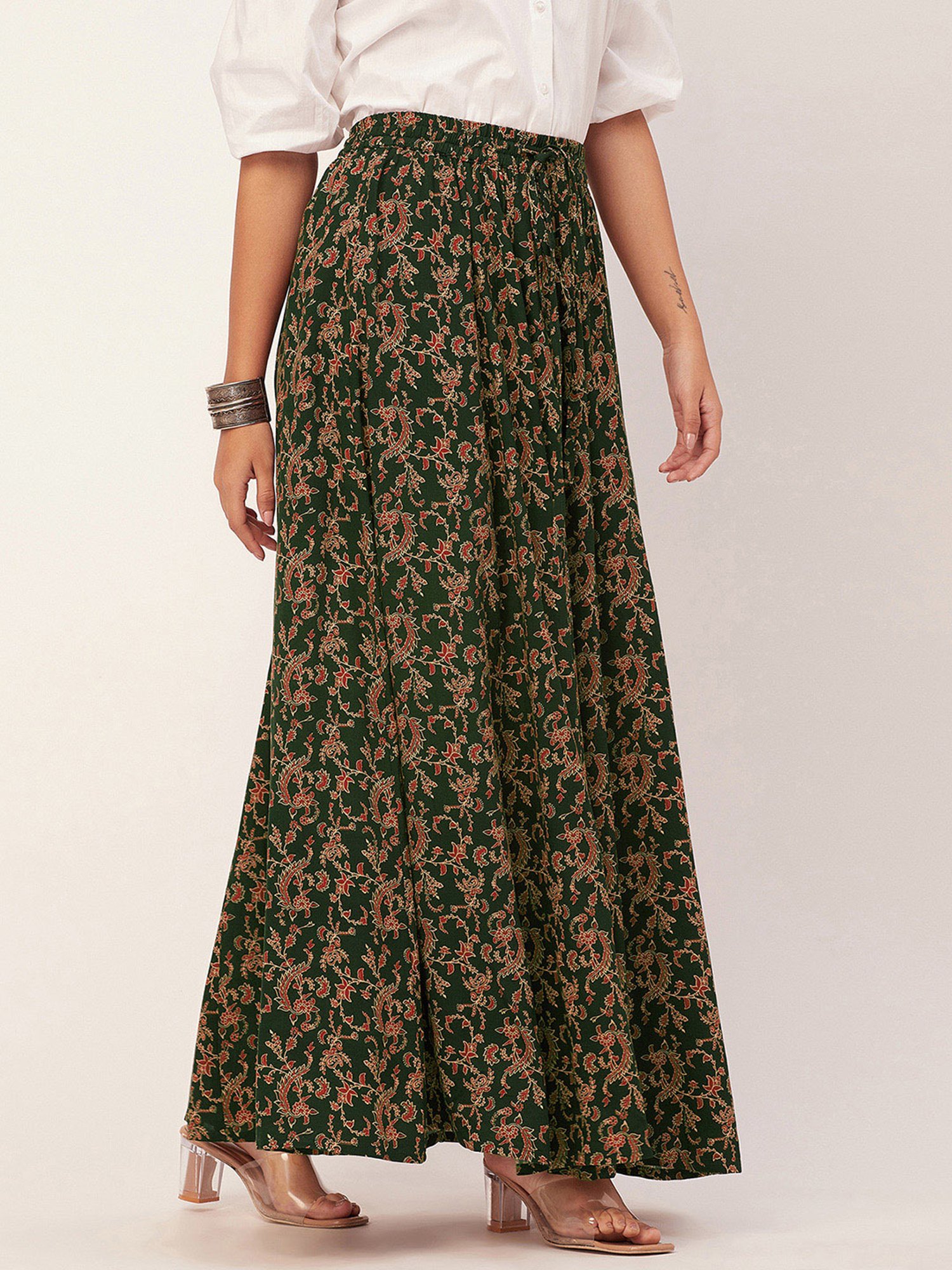 Moomaya Green Floral Print Skirt