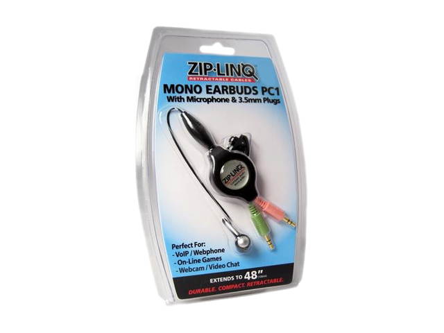 Cables Unlimited ZIP-AUDIO-PC1 Mono Earbud Ziplinq Retractable Mono VoIP Cable